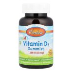 Carlson, Kid's, Vitamin D3 Gummies, Natural Fruit, 25 mcg (1,000 IU), 60 Vegetarian Gummies