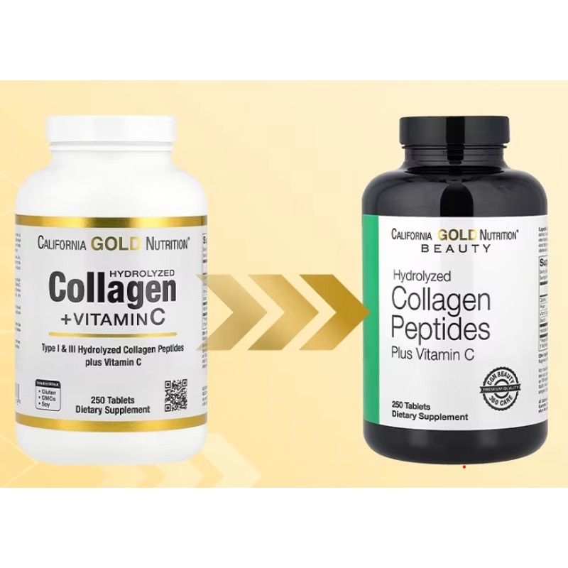 healthkoto-product-CGN-CH250 California Gold Nutrition, Hydrolyzed Collagen Peptides + Vitamin C, Type I & III, 250 Tablets - Image 1