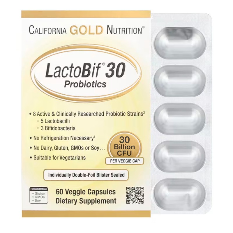 healthkoto-product-CGN-LC060 California Gold Nutrition, LactoBif Probiotics, 30 Billion CFU, 60 Veggie Capsules - Image 1