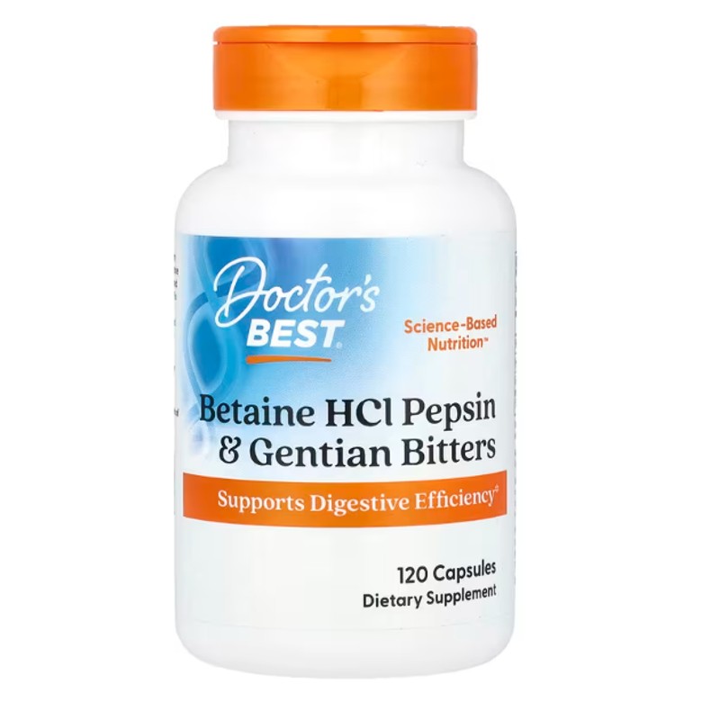 healthkoto-product-DRB-BH120 Doctor's Best, Betaine HCI Pepsin & Gentian Bitters, 120 Capsules - Image 1