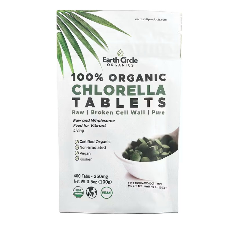 healthkoto-product-EOR-CT100 Earth Circle Organics, Organic Chlorella Tablets, 400 mg, 400 Tablets, 3.5 oz (100 g) - Image 1