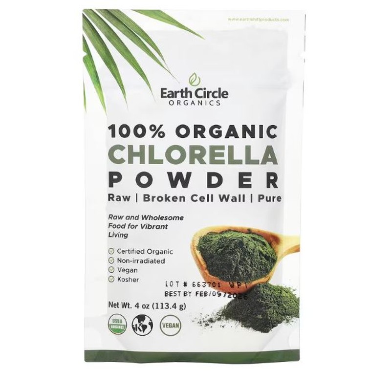 healthkoto-product-EOR-CT113 Earth Circle Organics, 100% Organic Chlorella Powder, 4 oz (113.4 g) - Image 1