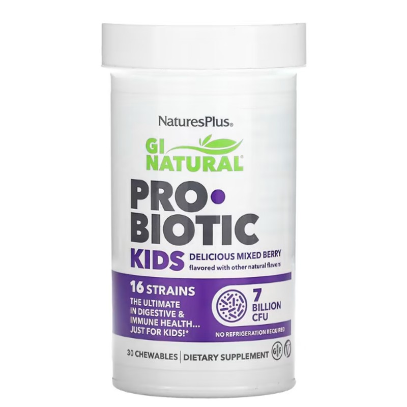 healthkoto-product-NAP-MB030 NaturesPlus, GI Natural Probiotic Kids, Delicious Mixed Berry , 7 Billion CFU, 30 Chewables - Image 1