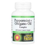 Natural Factors, Peppermint + Oregano Oil Complex, 60 Enteric Coated Softgels