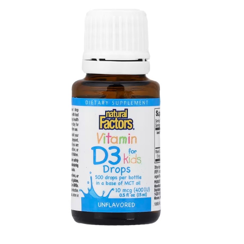 healthkoto-product-NFS-VU015 Natural Factors, Vitamin D3 Drops for Kids, Unflavored, 10 mcg (400 IU), 0.5 fl oz (15 ml) - Image 1