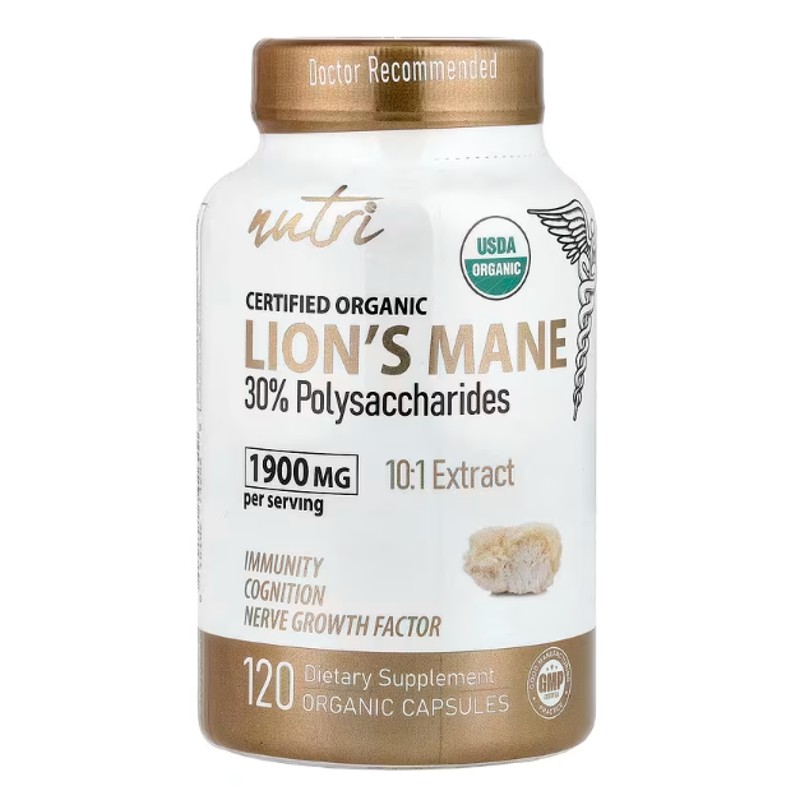 healthkoto-product-NFU-LM120 Nutri, Organic Lion's Mane, 10:1 Dual Extraction, 1,900 mg, 120 Organic Capsules (633 mg per Capsule) - Image 1