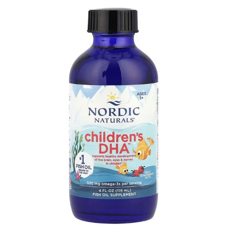 healthkoto-product-NOR-DC119 Nordic Naturals, Children's DHA, Strawberry, Ages 1-6, 530 mg, 4 fl oz (119 ml) - Image 1