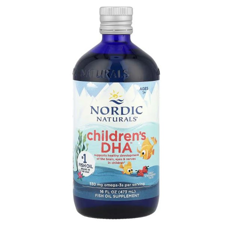 healthkoto-product-NOR-DC473 Nordic Naturals, Children's DHA, Strawberry, Ages 1-6, 530 mg, 16 fl oz (473 ml) - Image 1