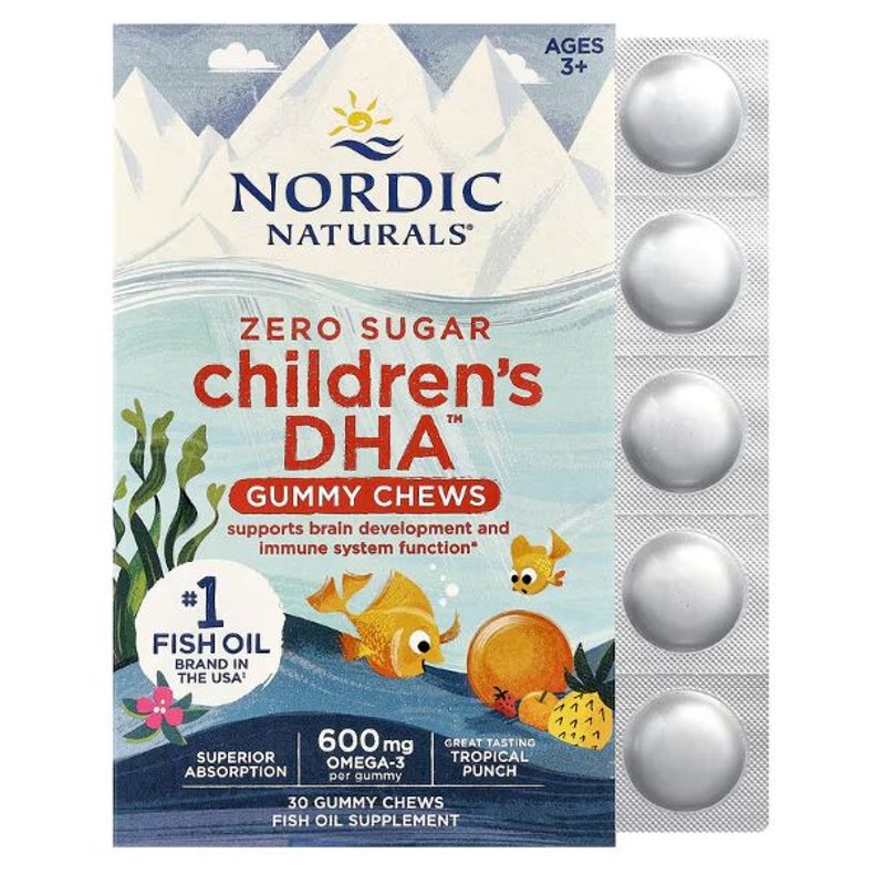 healthkoto-product-NOR-DG030 Nordic Naturals, Children's DHA Gummies, Ages 2-6, Tropical Punch, 600 mg, 30 Gummies - Image 1
