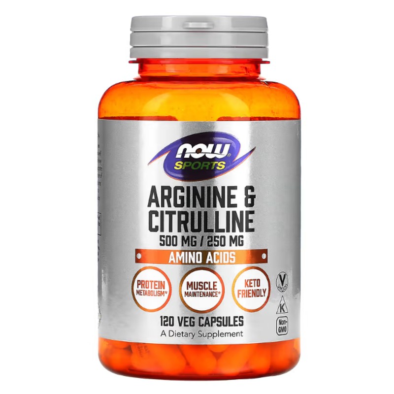 healthkoto-product-NOW-AC120 Now Foods, Sports, Arginine & Citrulline, 500/250 mg, 120 Veg Capsules - Image 1