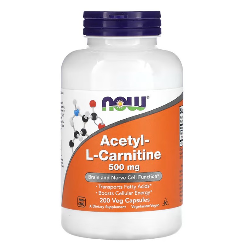 healthkoto-product-NOW-AC200 Now Foods, Acetyl-L-Carnitine, 500 mg, 200 Veg Capsules - Image 1