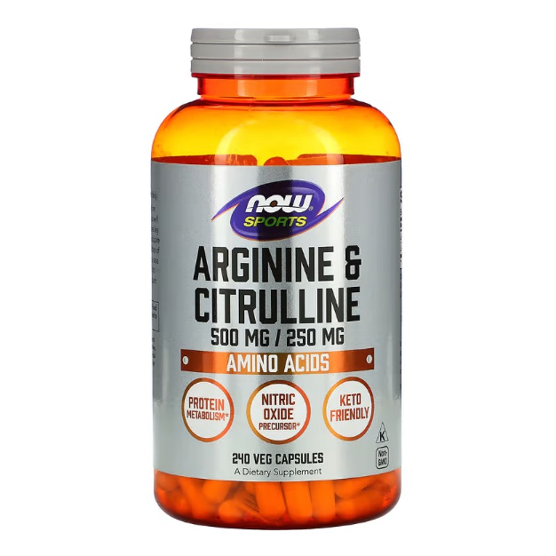 healthkoto-product-NOW-AC240 Now Foods, Sports, Arginine & Citrulline, 500/250 mg, 240 Veg Capsules - Image 1