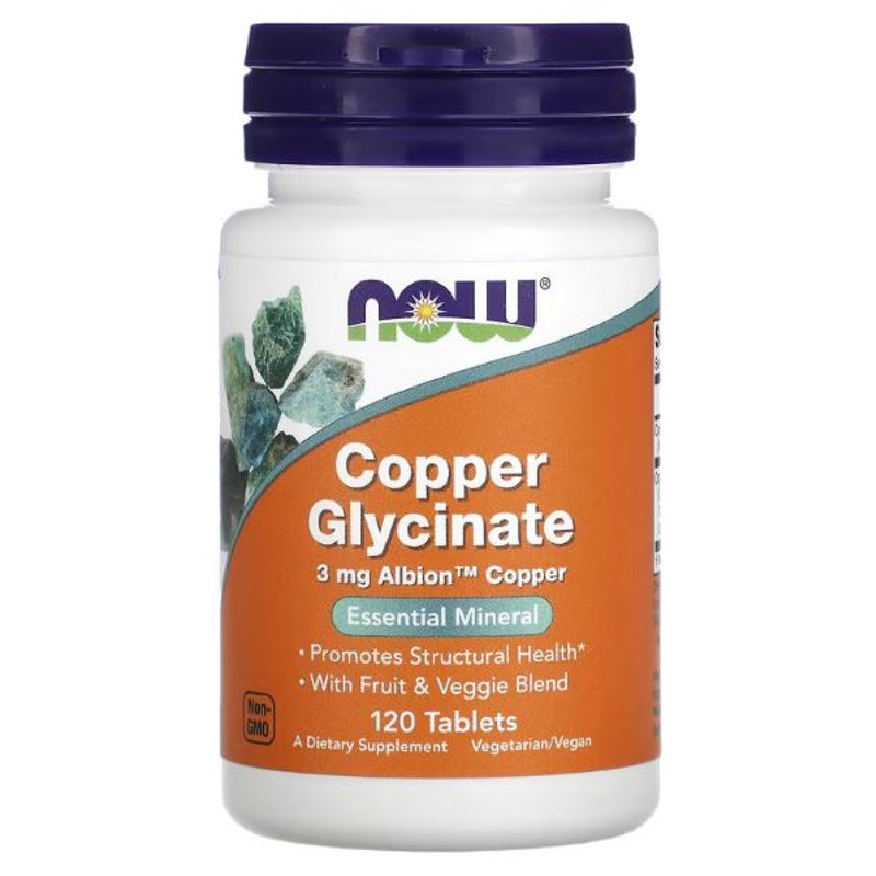 healthkoto-product-NOW-CG120 NOW Foods, Copper Glycinate, 3 mg, 120 Tablets - Image 1