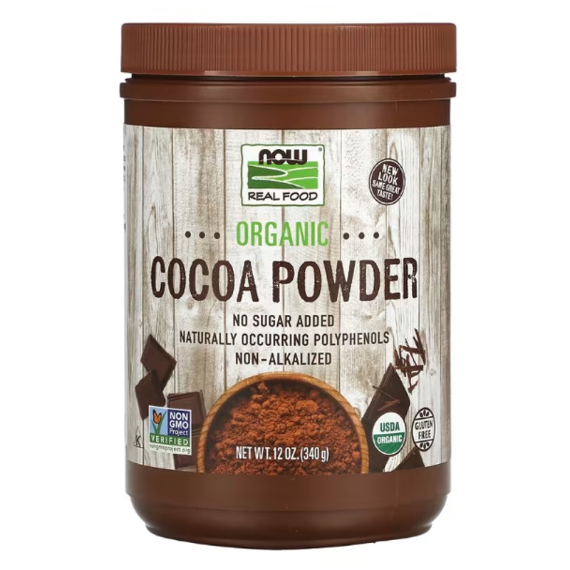 healthkoto-product-NOW-CP340 NOW Foods, Real Food, Organic Cocoa Powder, 12 oz (340 g) - Image 1