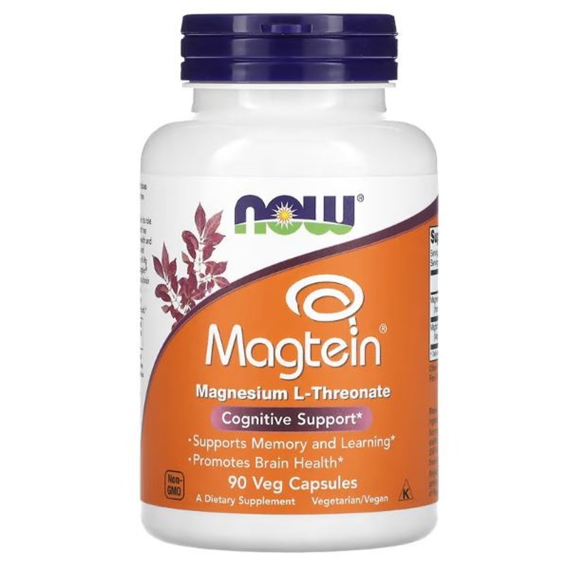 healthkoto-product-NOW-MM090 Now Foods, Magtein, Magnesium L-Threonate, 90 Veg Capsules - Image 1