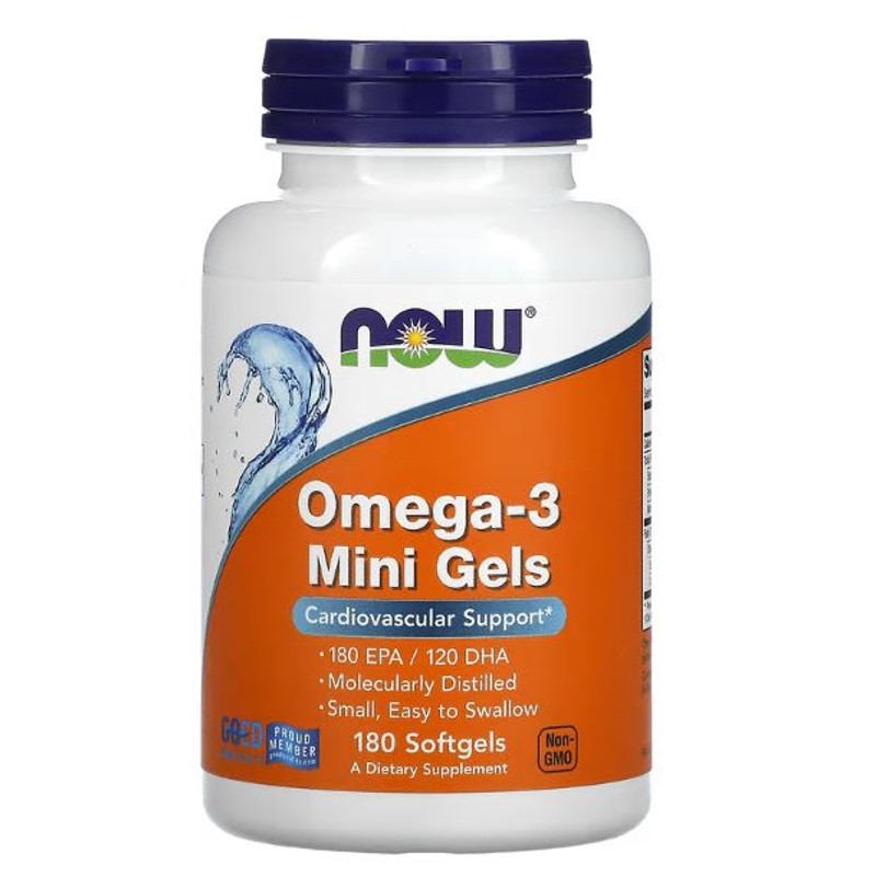 healthkoto-product-NOW-OM180 NOW Foods, Omega-3 Mini Gels, 180 Softgels - Image 1