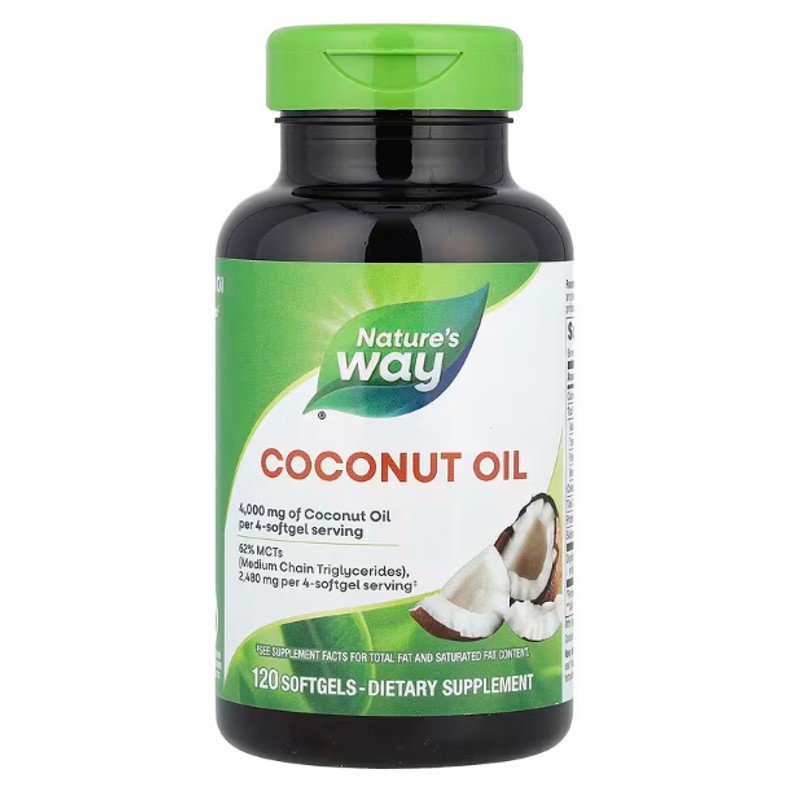 healthkoto-product-NWY-CO120 Nature's Way, Coconut Oil, Pure Extra Virgin, 4000mg, 120 Softgels - Image 1