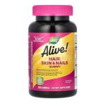 Nature's Way, Alive! Hair, Skin & Nails Gummies, Strawberry, 60 Gummies