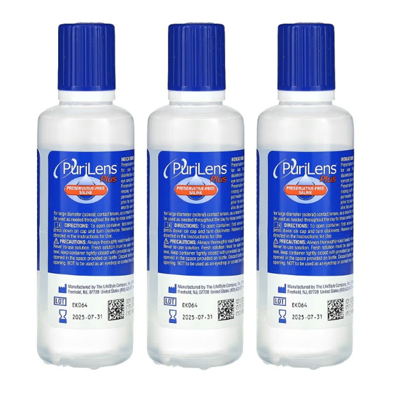 healthkoto-product-PUI-PP120 Purilens, Plus Preservative-Free Saline, 3 Bottles, 4 fl oz (120 ml) Each - Image 1