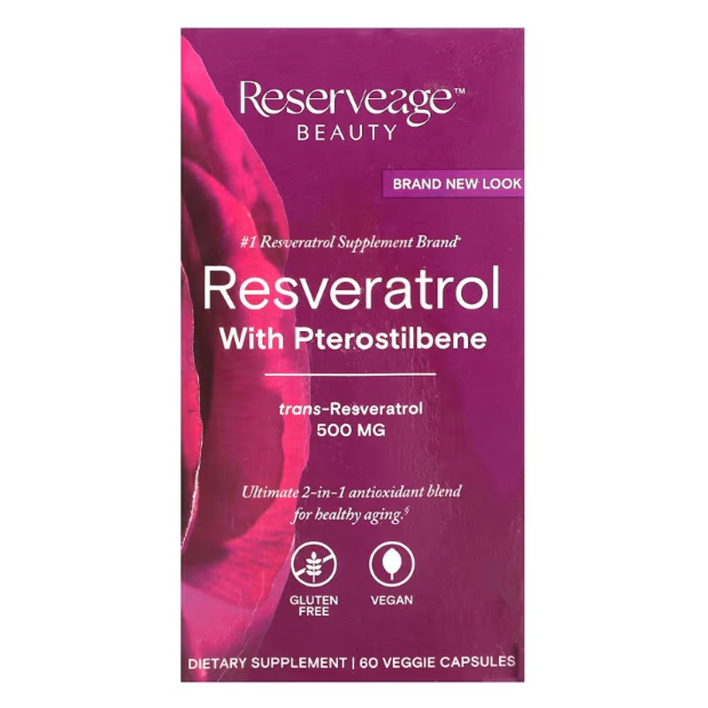 healthkoto-product-REA-BR060 Reserveage Beauty, Resveratrol with Pterostilbene , 500 mg, 60 Veggie Capsules - Image 1