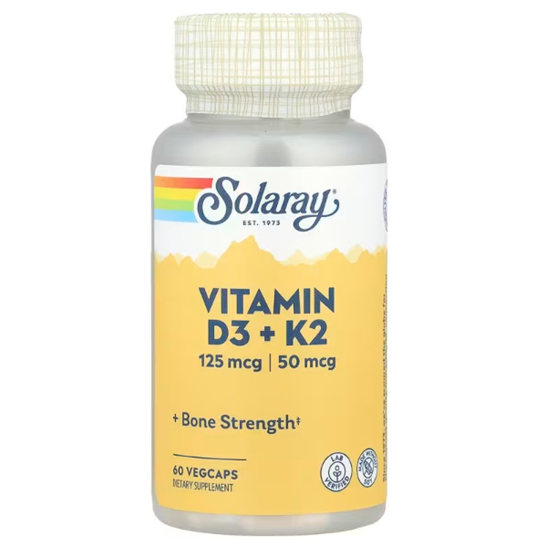 healthkoto-product-SOR-DK060 Solaray, Vitamin D3 + K2, 125 mcg (5,000 IU / 50 mcg) 60 Veg Capsules - Image 1
