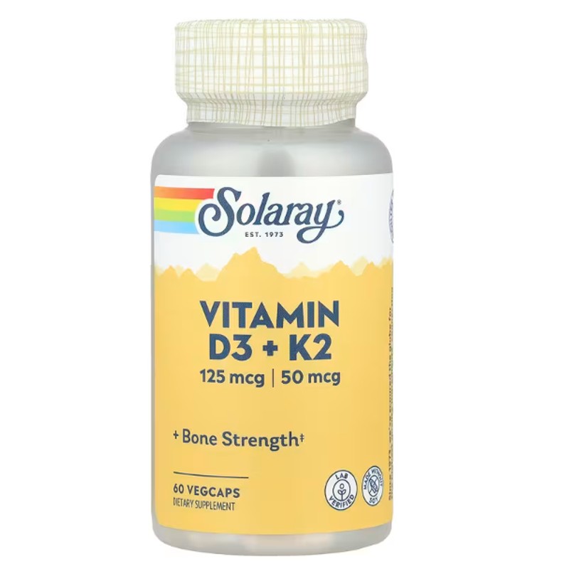 healthkoto-product-SOR-DK120 Solaray, Vitamin D3 + K2, 125 mcg (5,000 IU / 50 mcg) 120 Veg Capsules - Image 1